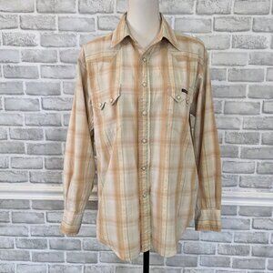 Vintage Lucky Brand Dungarees America Western Pearl Snap Button Down M Plaid